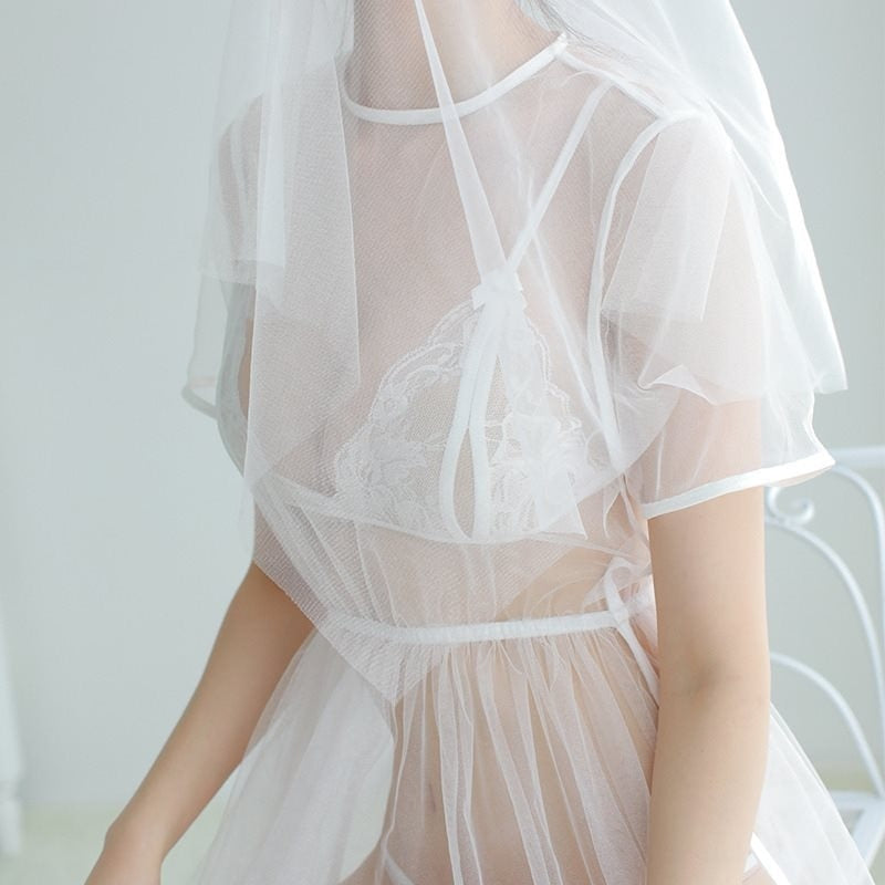 Sexy lingerie women's spring and summer thin mesh transparent temptation nightclub Princess bra skirt perspective dress