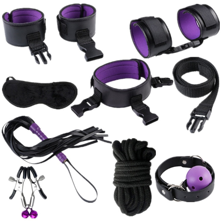 26 Pcs/set Sex Products Erotic Toys for Adults BDSM Sex Bondage Set Handcuffs Nipple Clamps Gag Whip Rope Sex Toys For Couples