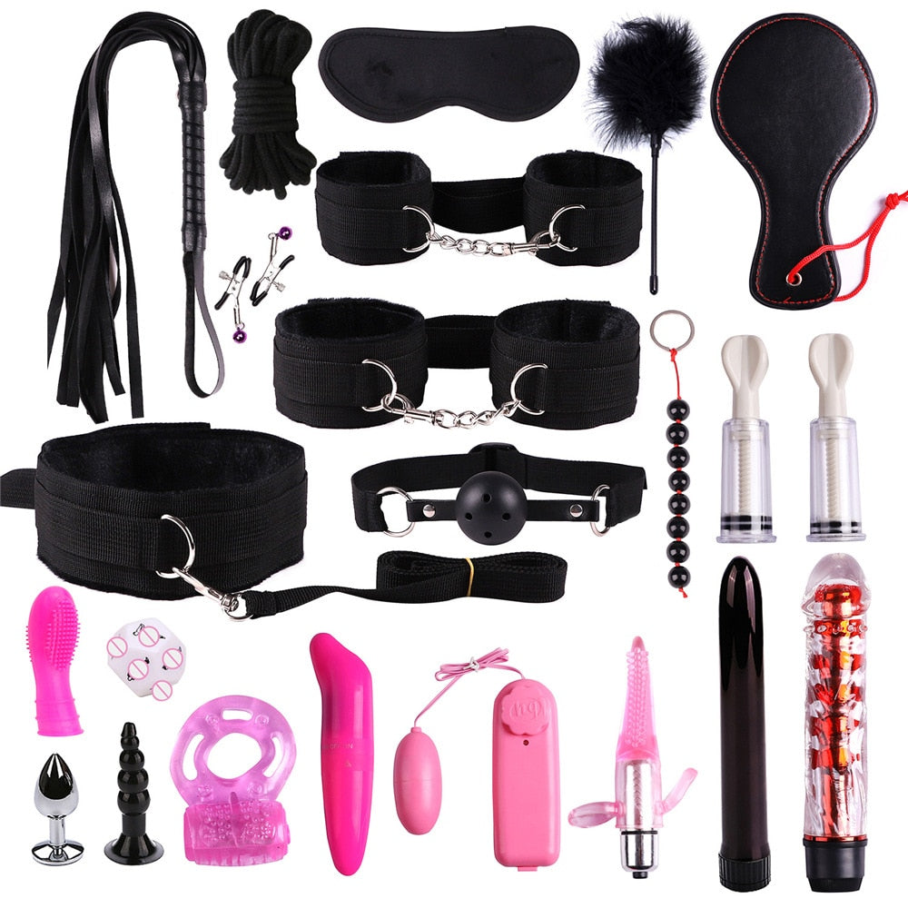 26 Pcs/set Sex Products Erotic Toys for Adults BDSM Sex Bondage Set Handcuffs Nipple Clamps Gag Whip Rope Sex Toys For Couples