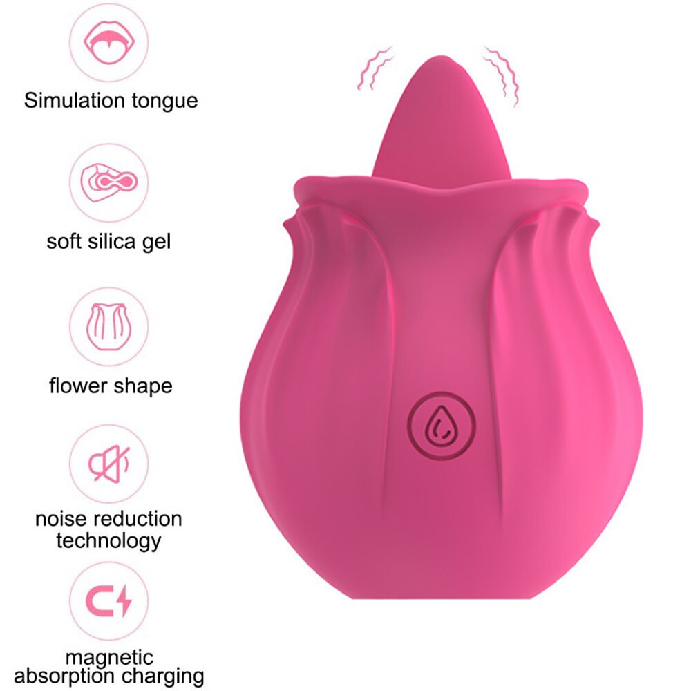 Rose Shape Dildo Toys For Women Vibarater Tongue Vibrant Licker Vagina Stimulator 10 Modes Oral Clitorals Stimulator Adullt