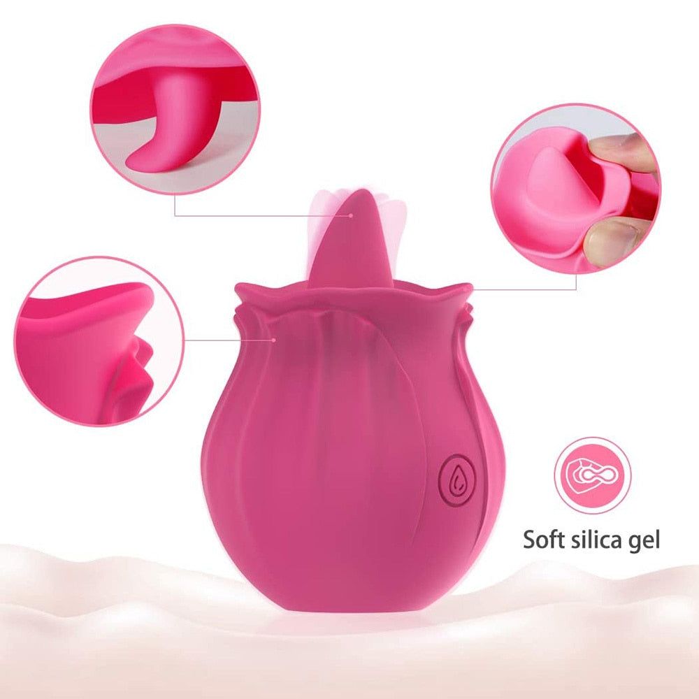 Rose Shape Dildo Toys For Women Vibarater Tongue Vibrant Licker Vagina Stimulator 10 Modes Oral Clitorals Stimulator Adullt