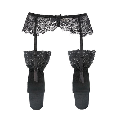 Sexy women lace Black/white Suspender Belt Wedding garter belts and  stockings 2pcs/Lot